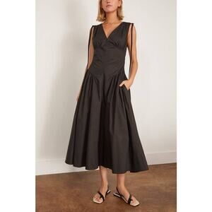 Proenza Schouler Clayton Poplin Midi Dress in Black 2